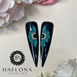 HaFLoNa Set 8Pcs 3D Christmas Flowers Nails Charms With Rhinestone Gems Handmade by Acrylic Powder Design For Long Nail L,XL,XXL Noel Flower Nail Art Floral Salon Decor Women Girls (Green Christmas-8Pcs)