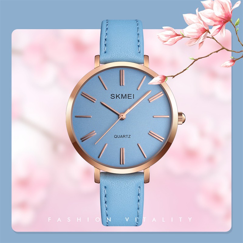 Women Girl Female Fashionable Quartz Round PU Leather Watch Wristwatch