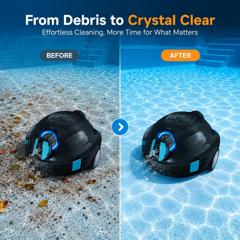 Cordless Robotic Pool Cleaner for Home Pools – 90-Minute Self-Parking