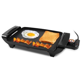 Elite Gourmet EGR-2722B Electric 10.5" x 8.5" Griddle, Cool-touch Handles Non-Stick Surface, Removable/Adjustable Thermostat, Skid Free-Rubber Feet, Black