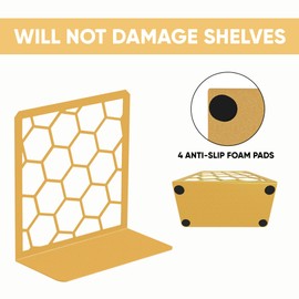 GEOMOD Geometric Honeycomb Gold Metal Bookends Decorative - Tall Sturdy Book Ends for Shelves - Modern Heavy Duty Bookend Stopper - Office or Home Book Shelf Book Holder - 6x3.25x6.25 Inches - 1 Pair