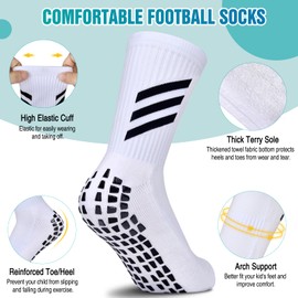 JUYANO Kids Grip Socks Football Socks Boys Girls, 3 Pairs Breathable Grip Socks Junior Anti-slip Athletic Sock for Kids AntiSkid Rubber Pads Sports Sock for Basketball Rugby Tennis Ages 6~12