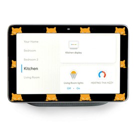 Skin Decal Vinyl Wrap for Google Home Hub | Decal Stickers Skins Cover |Sneaky cat Kitten Pattern Gold on Black