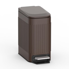 TrashAid Slim Bathroom Trash Can with Lid Soft Close, 6 Liter/1.6 Gallon Stainless Steel Small Garbage Can with Removable Inner Bucket, Step Pedal, Slim Wastebasket for Toilet, Office, Bedroom, Brown