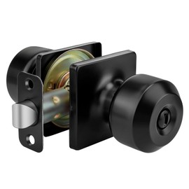 goldenwarm Black Door Knobs, 1 Pack Matte Black Privacy Interior Door Knob, Interior Black Square Doorknobs, Black Indoor Privacy Door Locks for Bedroom, Bathroom