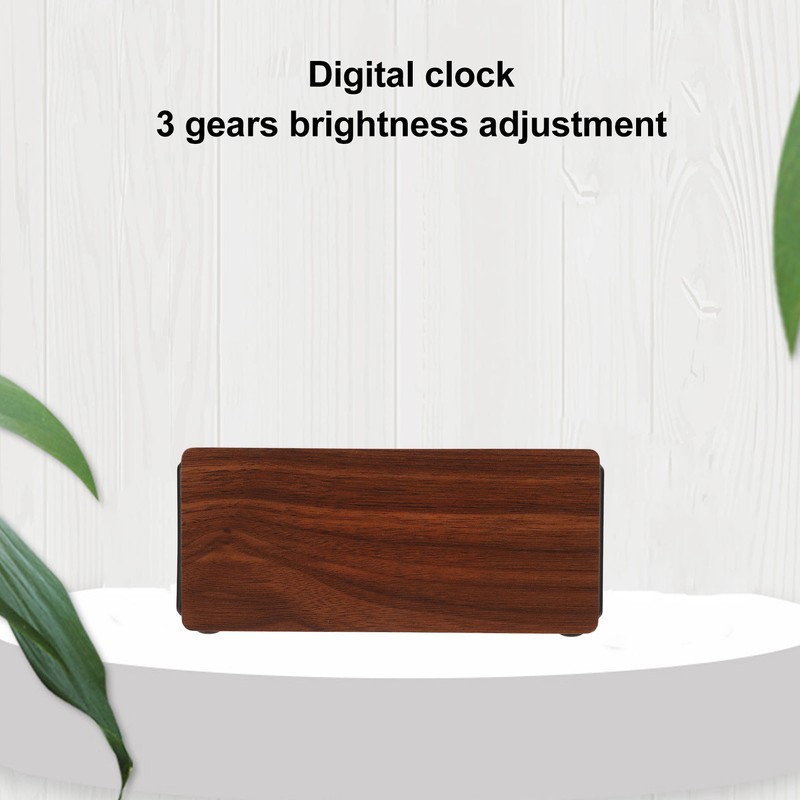 Wooden LED Clock Home Bedroom Brown Digital Alarm Clock with