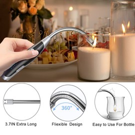 AT-Mizhi Electric Lighter - Rechargeable Long Neck Lighter with LED Flashlight for Candles, Camping & BBQ