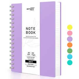 RETTACY A5 Notepad, Notebook, Spiral Bound Notebooks, 300 Sheets/150 Pages for Writing, 100 GSM College Ruled Paper, PVC Hardcover, 14.5 x 21 cm - Purple