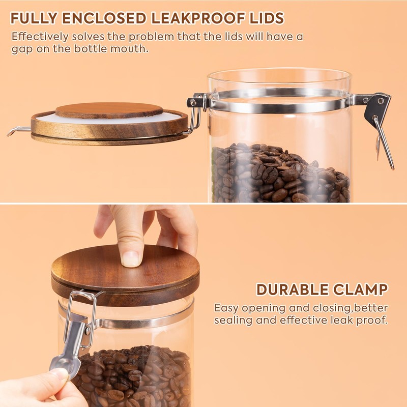 Yangbaga Glass Sugar Coffee Canister with Shelf, 3 x 45OZ