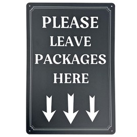 Please Leave Package Here Sign 20x30cm/11.8×7.8", Aluminum Parcel Box sign Outside with Arrow, Pre-drilled Holes for Easy Mounting, Waterproof Delivery Notice Sign for Couriers, Visible at Night