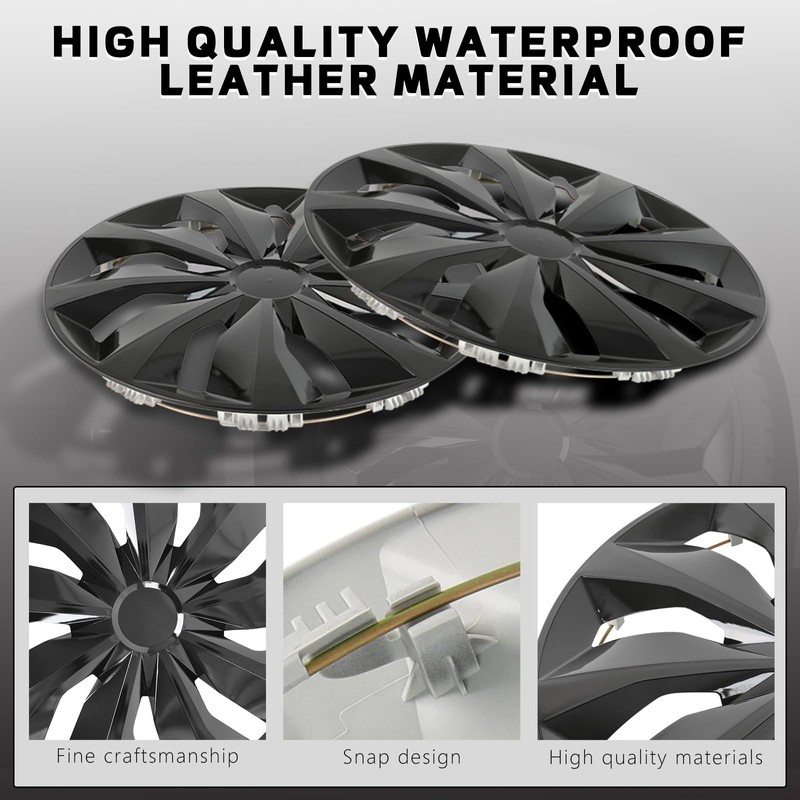 DREAMIZER Glossy Black 15" Hubcaps Replacement,4Pcs Universal R15 Hub Caps