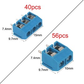 GTIWUNG Pack of 96 5 mm 2 Pin/3 Pin PCB Mount Screw Terminal Block, PCB Screw Terminal Connectors, Blue, 300 V 10 A (2 Pin-56, 3 Pin-40)