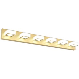 Ralbay Modern Gold Vanity Lights 6 Lights LED Modern Gold Vanity Lights Over Mirror Fixture Acrylic Gold Bathroom Vanity Wall Light (White Light 6000K)