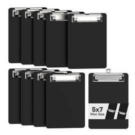 Juvealoe Mini Clipboard 10 Pack, 5 x 7 Plastic Small Black Clip Boards with Low Profile Clip, Memo Size for Classroom, Teacher, Students, School & Office Supplies