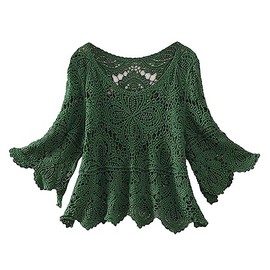QUINTRA Short Crochet Cut Out Top Skirt Five Quarter Sleeve Smock for Women Sweatshirts Women, Gn2, XL