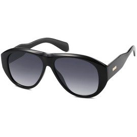 SOJOS Retro Oversized Polarized Aviator Sunglasses for Women Men Vintage 70s Style UV Protection Sunnies SJ2328, Black Frame/Grey Grading Lens