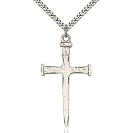 Bliss Sterling Silver Nail Cross Crucifix Medal Pendant Necklace 24"Chain Jewelry Gift
