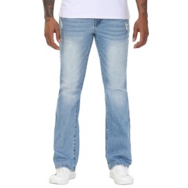 MZNBURAM Men's Stretch Regular Fit Bootcut Flared Jeans Cotton Fashion Comfort Flex Waist Denim Pants (32, A#Light Indigo Ripped)