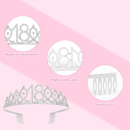 Semato 18th Birthday Decorations for Girls Hot Pink 18th Birthday Crown and Sash Gifts for Girls Party Supplies and Favors