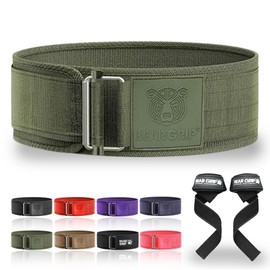 BEAR GRIP - Self-Locking Weight Lifting Belt, Premium Weightlifting Belt for Crossfit, Power Lifting, Bodybuilding, Lifting Belt for Men and Women, Workout Belt for Liftin (Khaki, S)