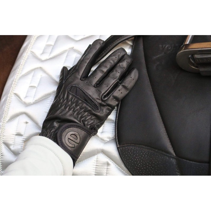eGlove EQUEST GRIP PRO Leather Touchscreen Horse Riding Gloves (Black,