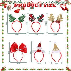 XLZJYIJ Pack of 6 Christmas Headbands, Christmas Headbands, Christmas Headbands, Reindeer Antlers, Christmas Tree, Christmas Hat, Christmas Headbands for Adults and Children