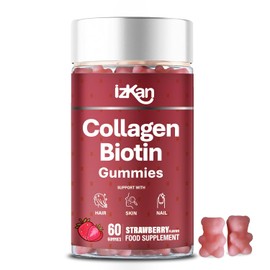 Collagen Gummies with Zinc, Biotin, Vitamin C & E – Type 1 Hydrolysed Collagen for Hair, Glowing Skin Nails & Joint Support – High Absorption, Gluten-Free, Natural Strawberry Flavour – 60 Gummies (1)