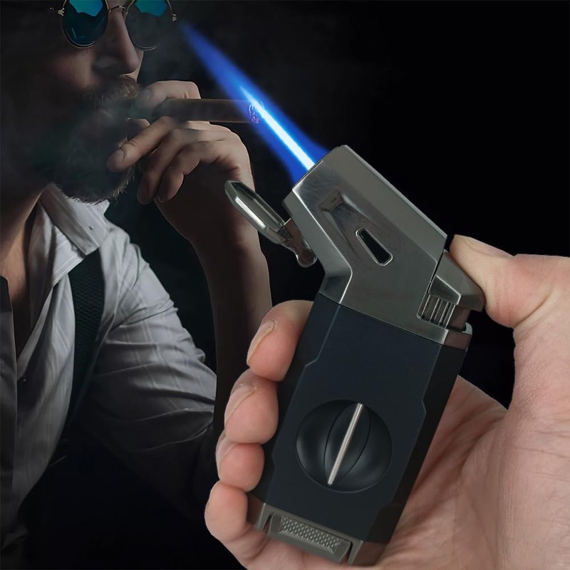 Butane Torch Lighter, Windproof Jet Flame Lighter with V-Cutter, Flame