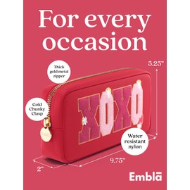 Embla Makeup Bag Travel Cosmetic Bag, Toiletry Bag, Cute Makeup Organizer, Nylon Zipper Pouch Purse Storage Bag Cosmetics Organizer, Cute Womens Make Up Bag Tote, Ruby - XOXO, Small