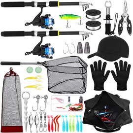LaRandom Telescopic Fishing Rod and Reel Combo 2 Pcs Collapsible Fishing Pole Kit with Plier Lip Gripper Lures Carrier Bag Pre-loaded Spinning Reel for Beginner Men Travel Saltwater Freshwater(6.89ft)