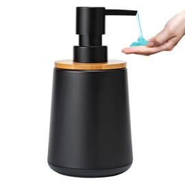 TOOZFO Soap Dispenser Plastic Bamboo with Pump Liquid Hand Lotion Dispenser for Shampoo Bathroom Kitchen 12 oz Black 2 Pack