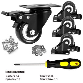 ASHGOOB 2" Caster Wheels Set of 4, Heavy Duty Casters with Brake, No Noise Locking Polyurethane (PU) Wheels, Swivel Plate Castors Pack 4