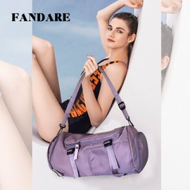 FANDARE Travel Bags Gym Backpack Hand Luggage Duffel Bag Sports Bag Overnight Tote Handbag Women Men Weekender Bag Swimming Bag Training Bag with Shoe Compartment, Light Purple, Rucksack