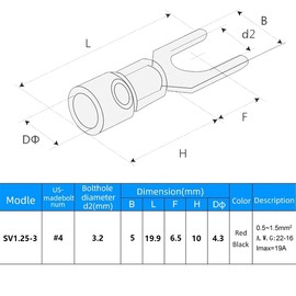 Teansic 200PCS Insulated Fork Wire Connector,AWG22-16 Black & Red U Type Electrical Crimp Terminals,#4 Stud Size Spade U Connector (100 Pcs Red +100 Pcs Black)…
