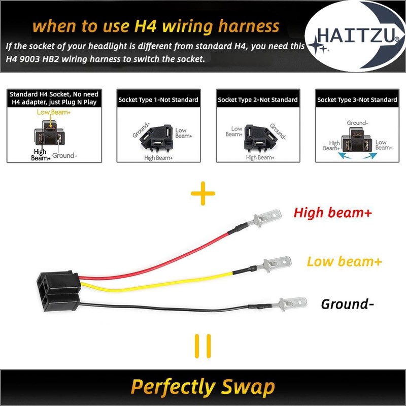 Haitzu 4x6 Headlights Led 4PCS w/H4 Socket Headlamp Compatible with