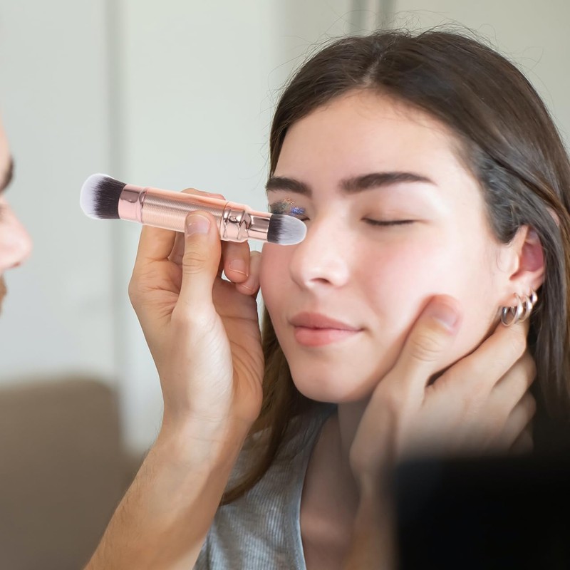 Brocha De Maquillaje Doble Cabezal Retráctil Para Corrector Y Base