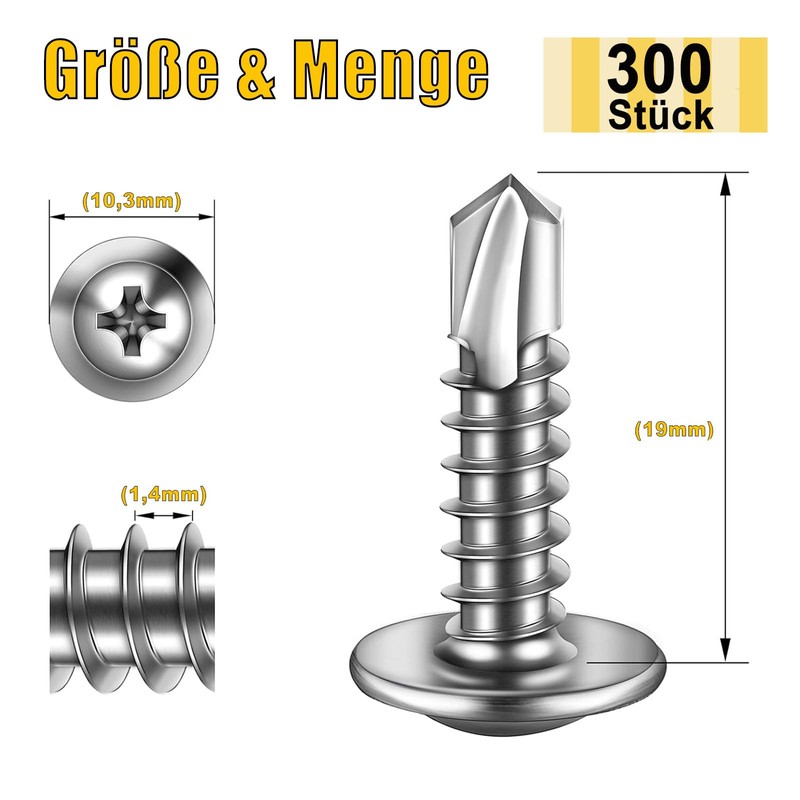 Pack of 300 Self Tapping Screws 4.2 x 19 mm