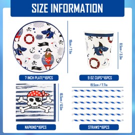 Pirate Party Tableware Set, 64 Pieces Pirate Paper Plates Children's Birthday Pirate Birthday Decorations, Pirate Party Paper Plates Pirate Decoration Boys Birthday Party Tableware Set for 16 Guests