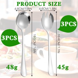 Set of 6 Salad Servers, Stainless Steel Serving Cutlery, Heavy Duty Salad Servers, Highly Polished Salad Spoon, 20 cm Spoon, Serving Spoon, Salad Forks, Serving Spoon, Large for Family Hotels