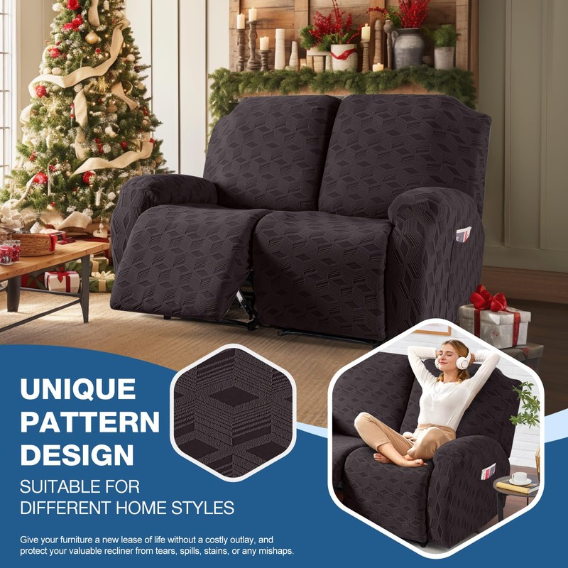 TAOCOCO Recliner Loveseat Cover, Stretch Jacquard Reclining Loveseat Cover Furniture