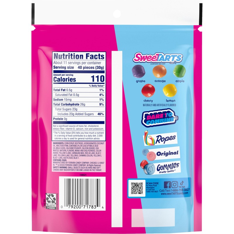 SweeTARTS Mini Chewy Candy, Mixed Fruit Flavors (Cherry, Grape, Lemon,