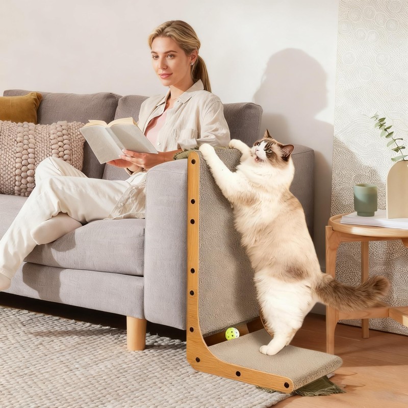 L-Shaped Cardboard Cat Scratcher 2-Pack 23.6 Inch Board with Ball