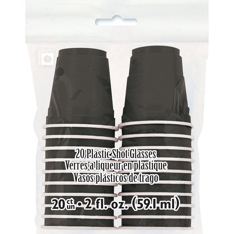 Black Disposable Plastic Shot Glasses - 2oz, 20 Pieces |