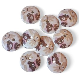 KnitForLess Wooden Teddy Bear Buttons, 15mm, 2 Hole, Baby Craft Supplies (20)