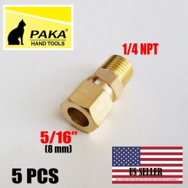 PAKA TOOLS 5 PC - Compression Brass Fitting 5/16" OD Tube X 1/4" NPT Male Pipe
