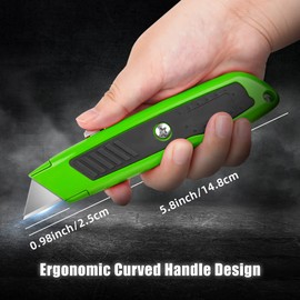 DIYSELF 2 Pack Box Cutter Retractable Set, Retractable Utility Knife with 50 Pack Utility Knife Blades, SK5 Steel Box Cutter Blades, Heavy Duty Utility Knife for Carton, Cardboard and Box (Green)