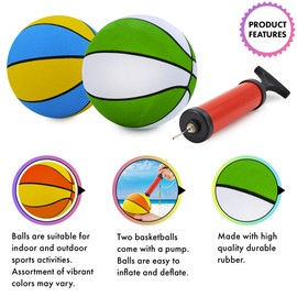 7" Assorted Colors Mini Basketballs | Variety Colors Indoor Outdoor Game Balls | Perfect for Beginners | Pack of 2 Assorted Colors by Srenta