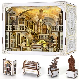 MiniCity Book Nook Kit, DIY DIY Miniature Dollhouse for Adults, Beyond Library 3D Wooden Puzzle Bookend Bookshelf Insert Decor with LED Light Gifts for Book Lovers (Library of Gods Max)