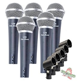 Studio Recording Microphones with Clips (5 Pack) by FAT TOAD | Vocal Handheld, Unidirectional Wired Mic | Professional Cardioid Dynamic Singing Microphone for Music Stage Performances or PA DJ Karaoke