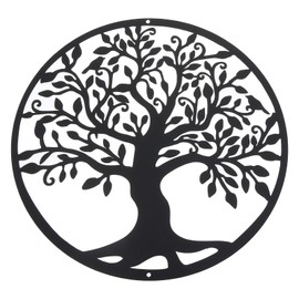 PATIKIL Metal Tree Wall Decor, Tree of Life Wall Sculpture Ornament Hanging Wall Decoration for Home Indoor Outdoor Style 5, Black